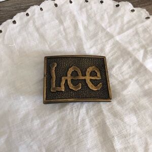 Vtg Lee Brass Tone Logo Belt Buckle